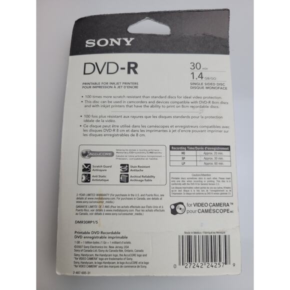 New 5 PACK Sony Handycam Video Camera DVD-R 1.4 GB 30 Minute Single Sided - Picture 4 of 8